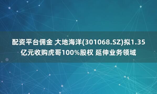 配资平台佣金 大地海洋(301068.SZ)拟1.35亿元收购虎哥100%股权 延伸业务领域
